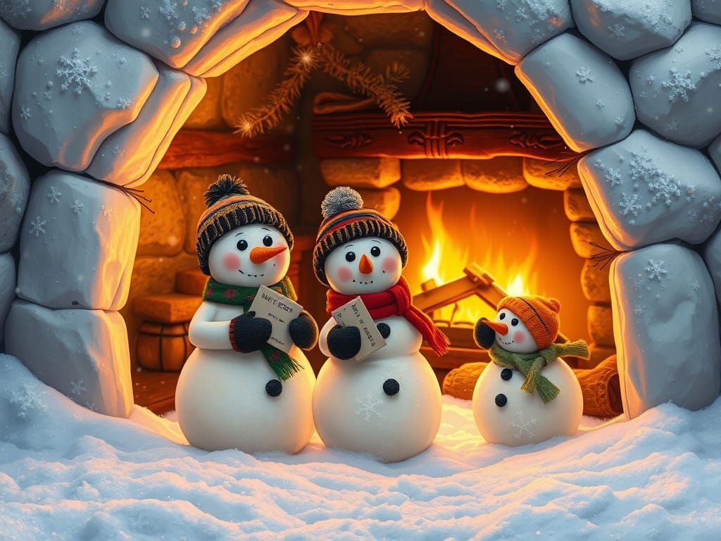 Whimsical Snowman Family's Winter Wonderland Getaway