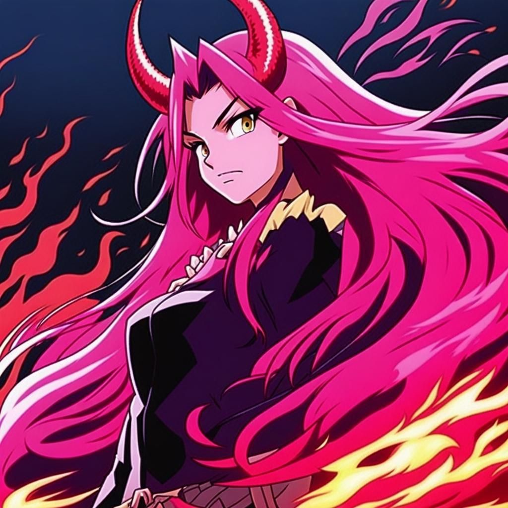 Fiery Portrait of a Pretty Demon Woman in Anime Style