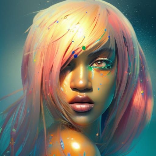 Radiant African Woman in Starry Splash Art