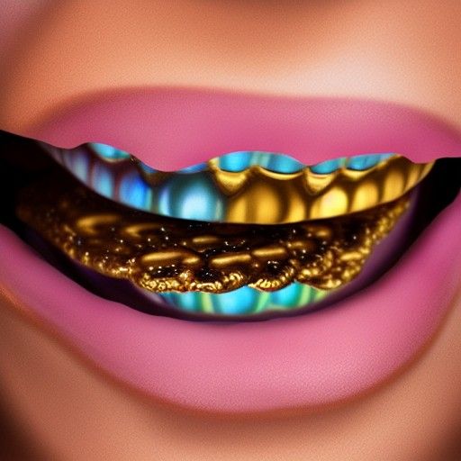 Iridescent Gold Teeth Bagel Portrait in 8k