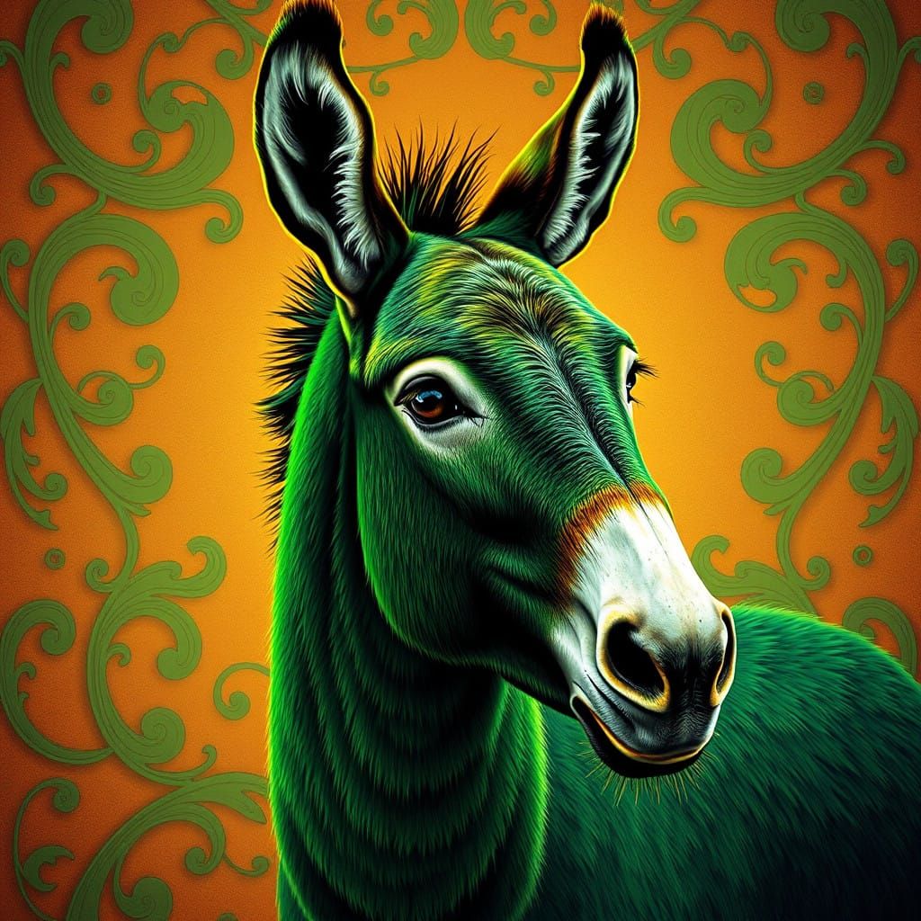 Donkey Portrait in Vibrant Art Nouveau Style