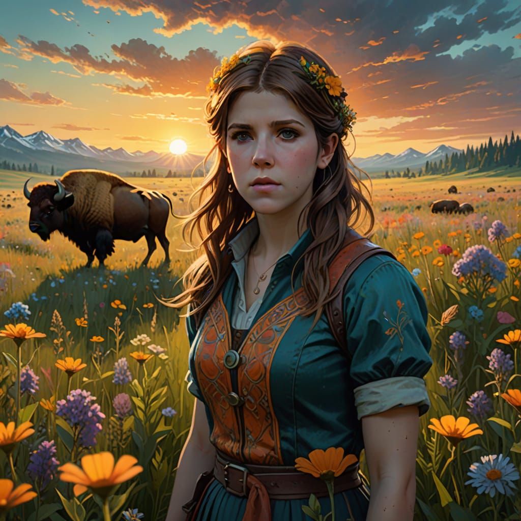 Anna Kendrick in Wildflower Field, Splash Art Style