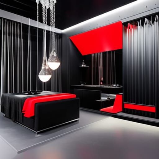 Gothic Dark fantasy loft Apartment with black and red walls& ethereal gothic windows& lots of lights& fully functional l...