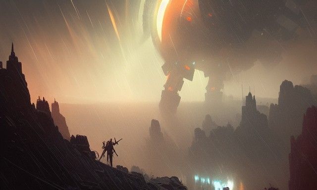 Epic Mech Battle in Retrofuturistic Landscape