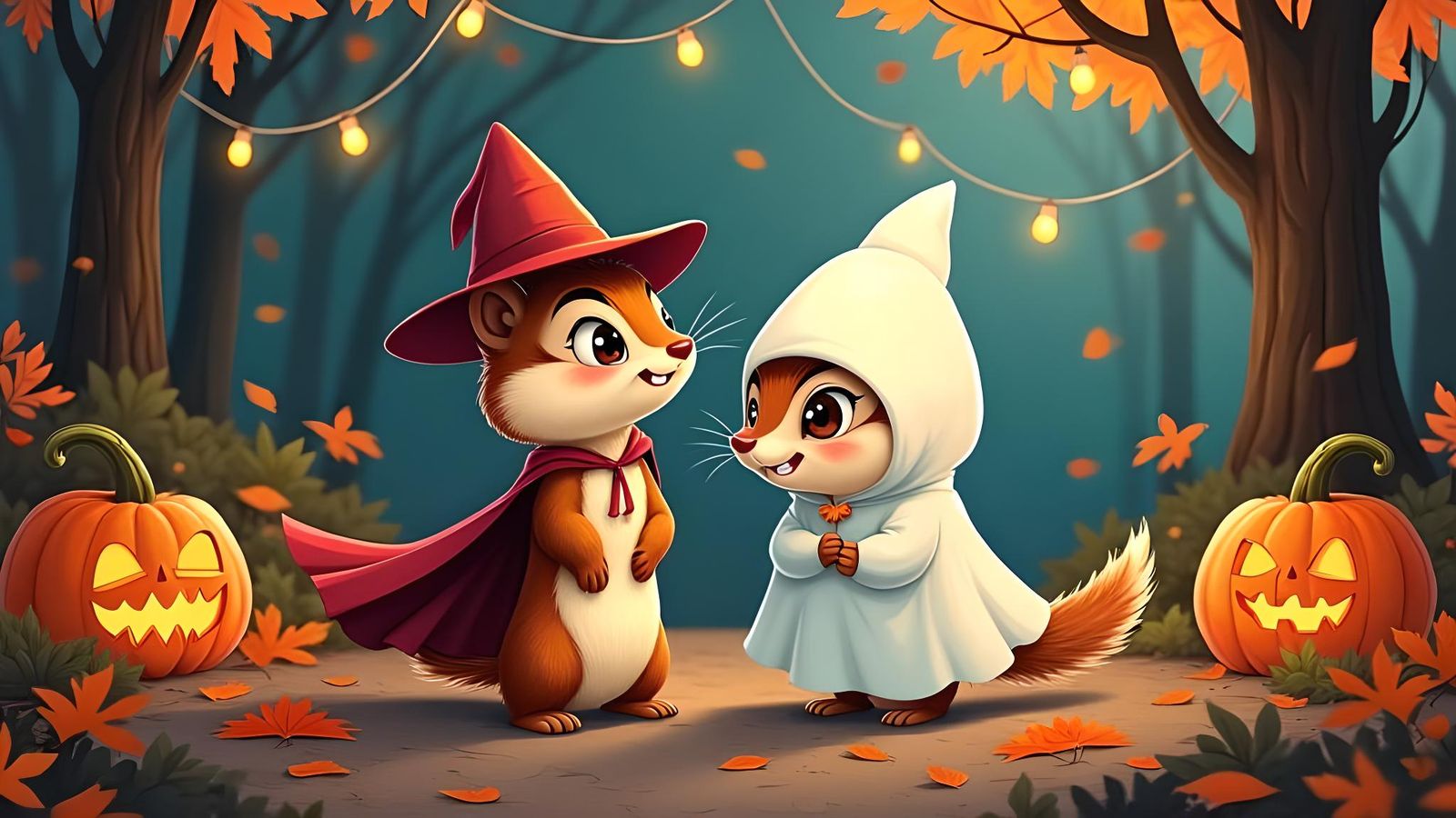 Cartoon Chipmunks Celebrate Halloween