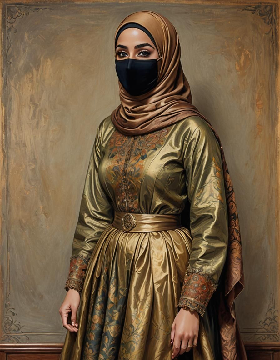 Elegant Hijab Woman Portrait in Pre-Raphaelite Style