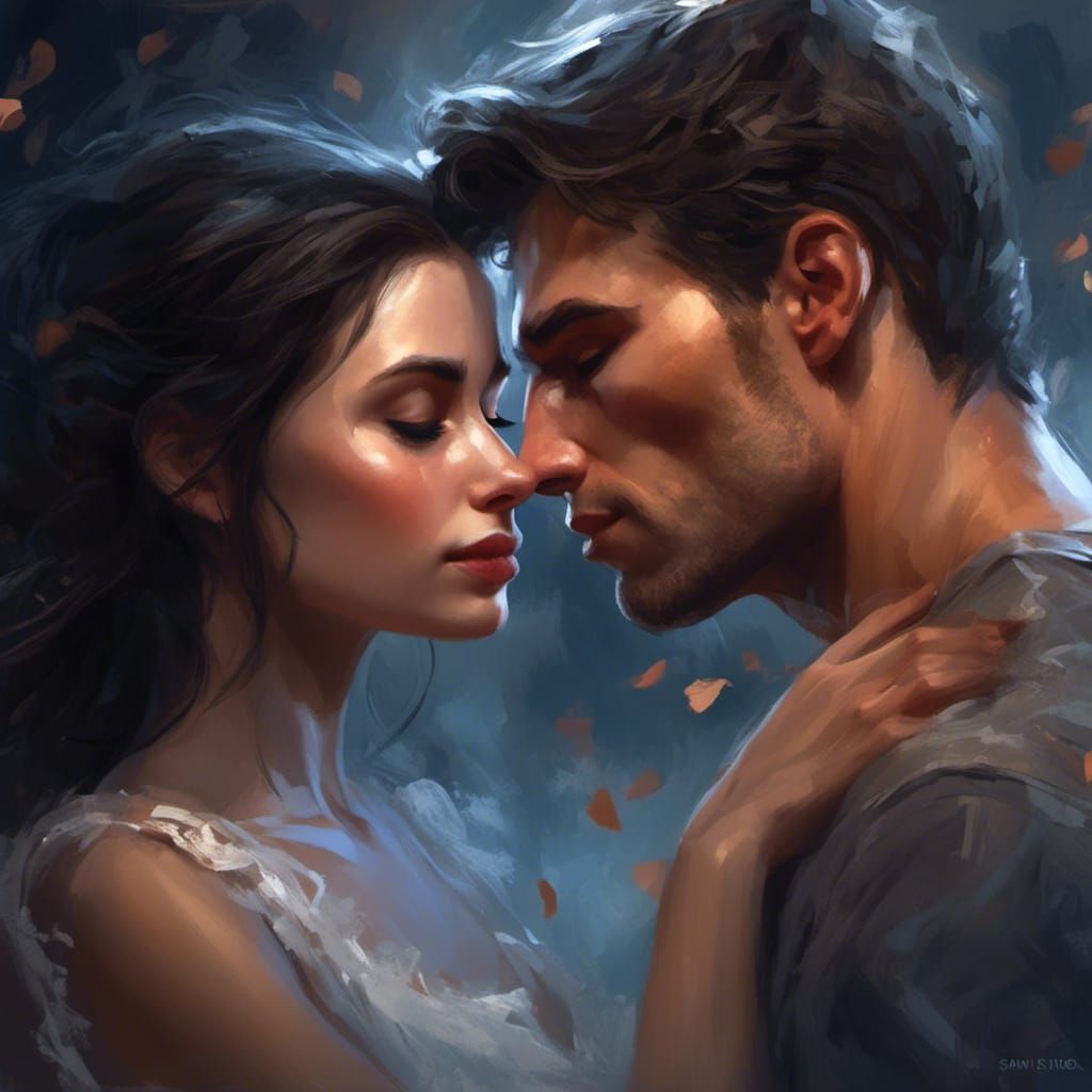 Romantic Ghost Kiss in Hyperreal Style