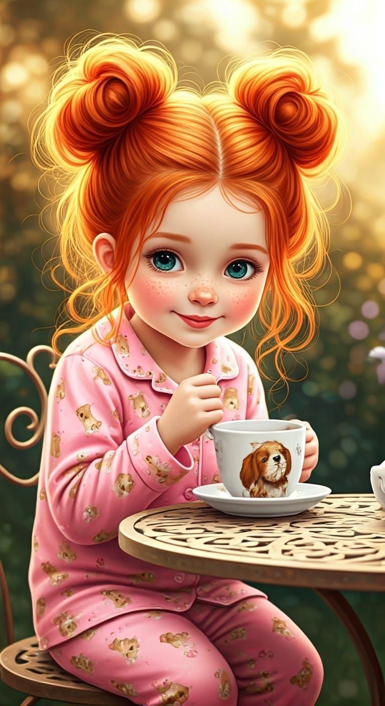 Girl in Puppy Pajamas: Watercolor Dream