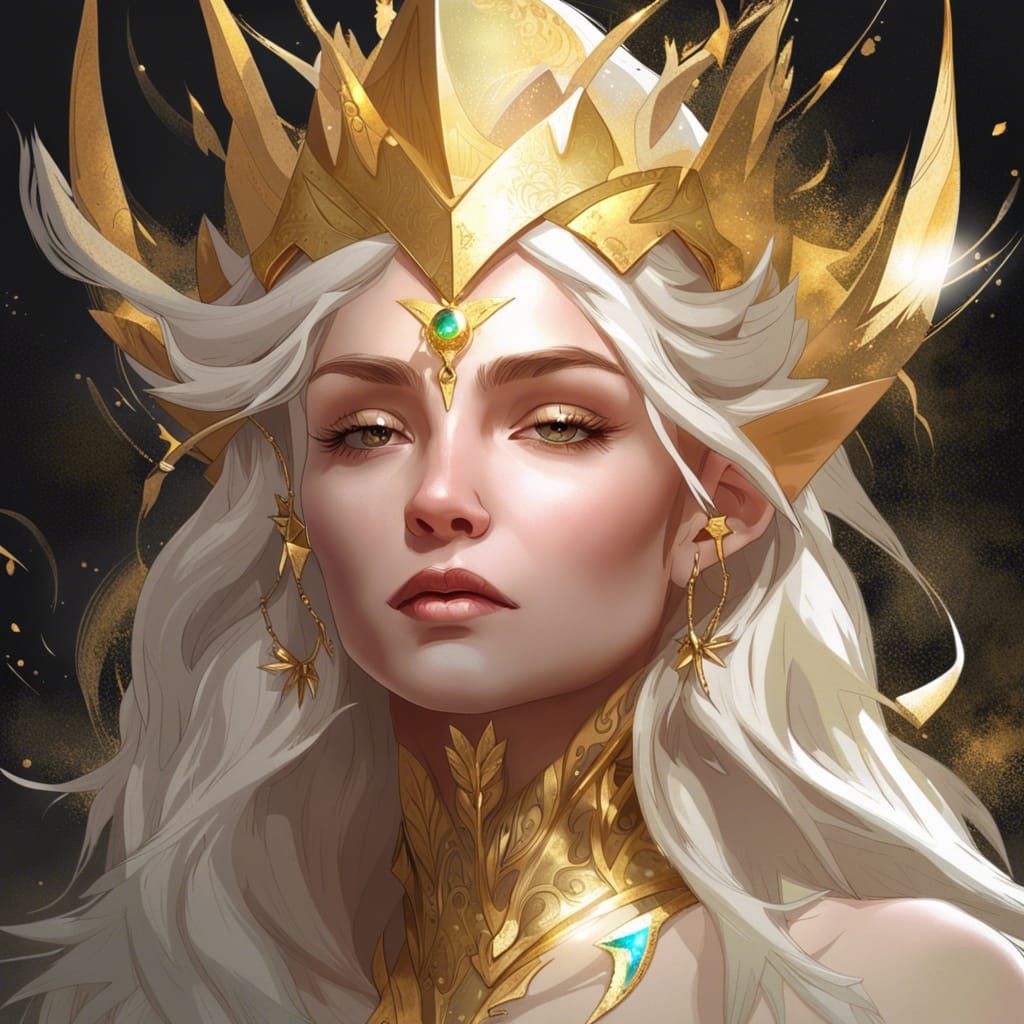Ethereal Elf Queen Portrait in Gold and White
