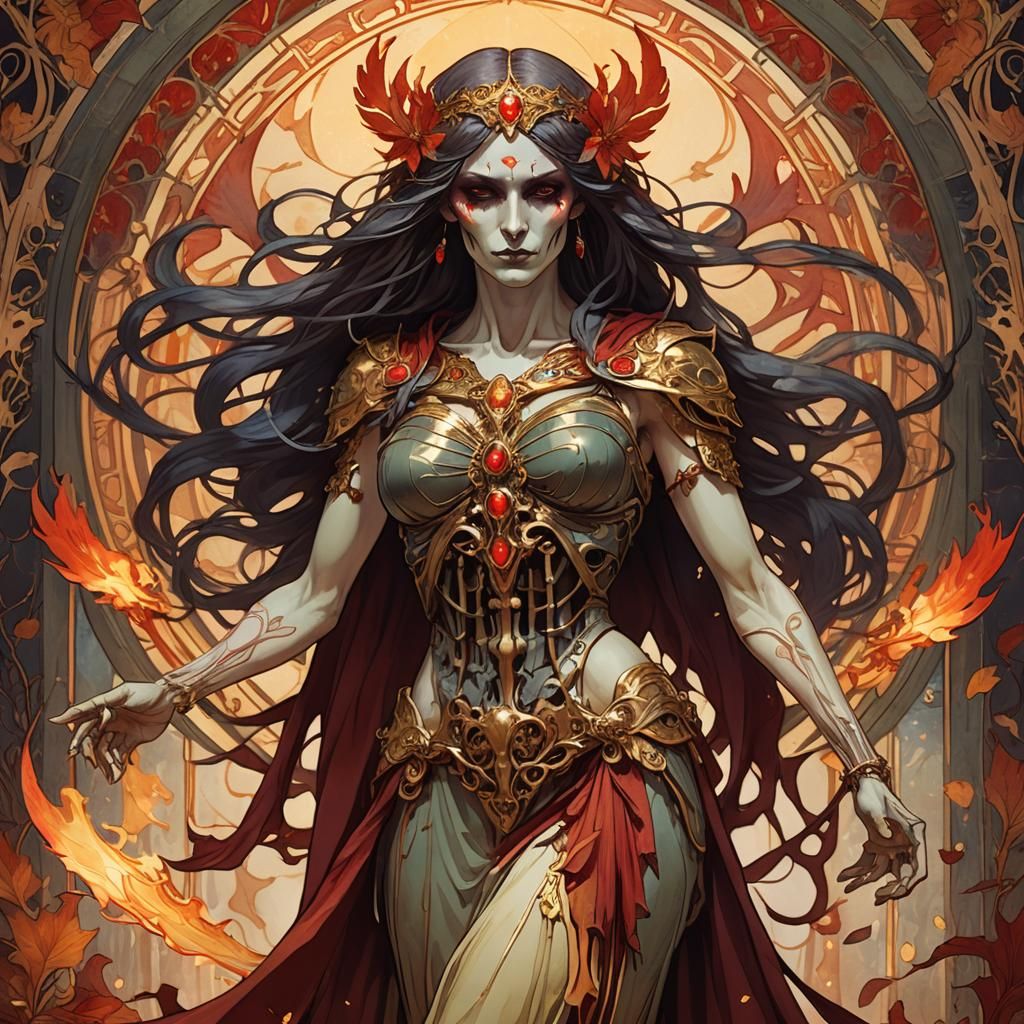 Morrigan, Goddess of War in Art Nouveau Style