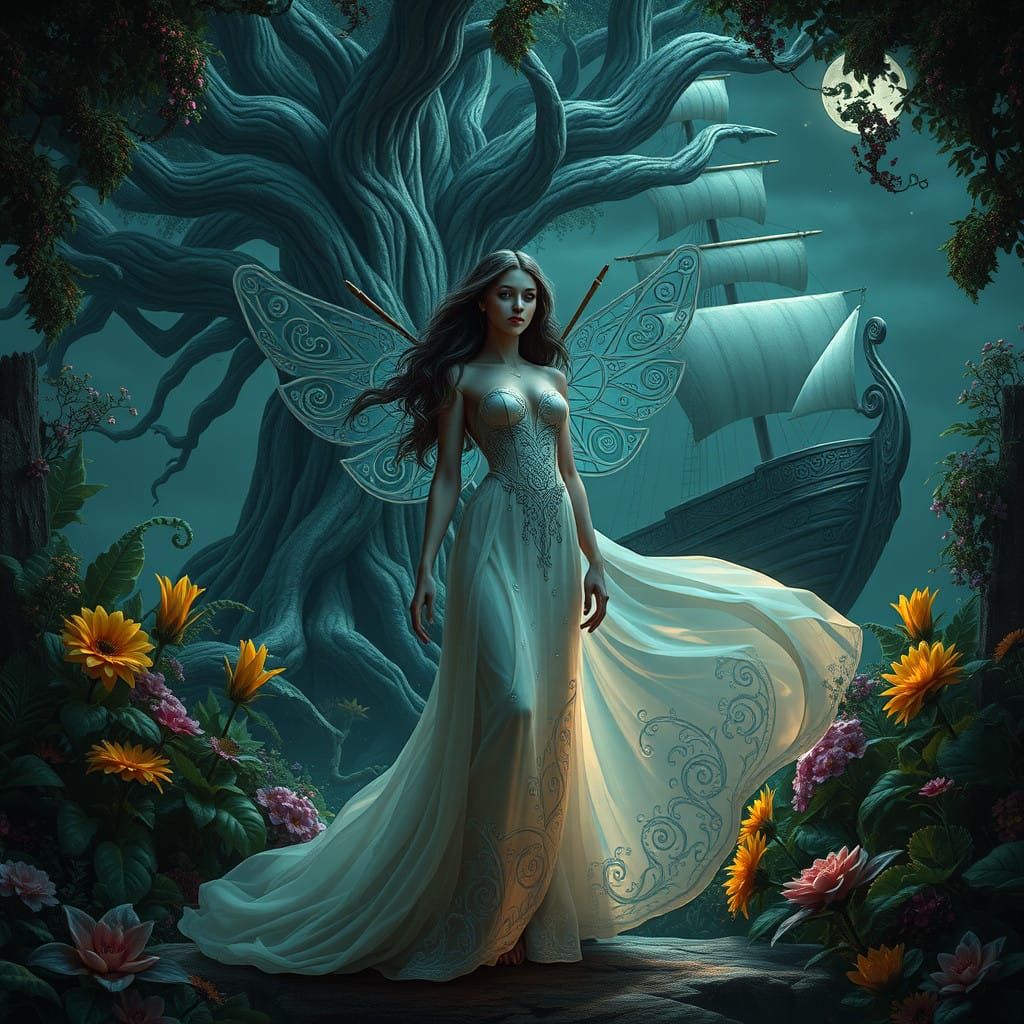 Ethereal Nymph in Dreamlike Twilight Garden