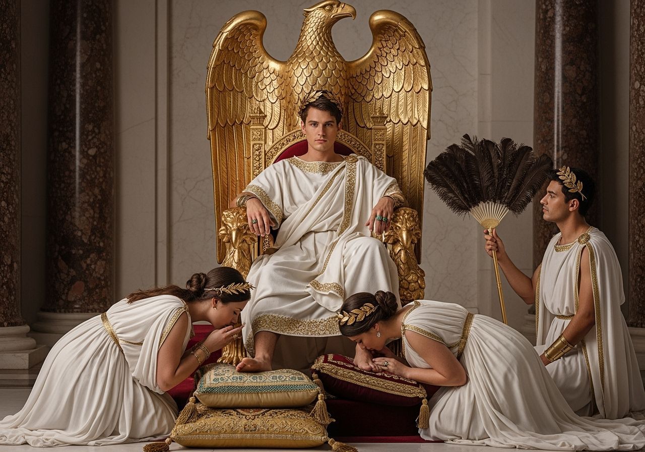 Young Emperor on Eagle Throne in Palace Room