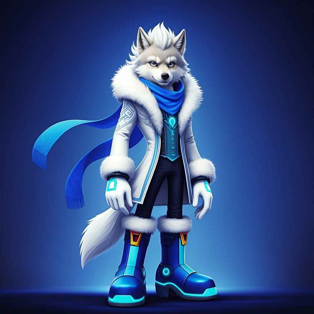 Sonic Universe Wolf-Human Hybrid in Futuristic Attire
