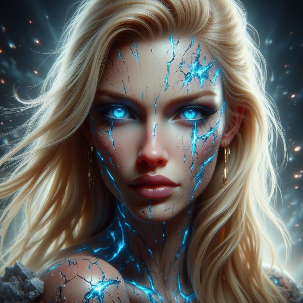 Blond Woman with Star Eye in Digital Painting Style