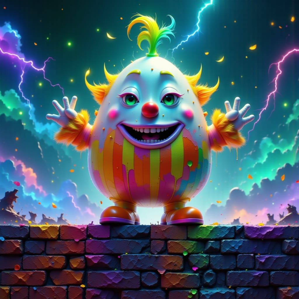 Crazy Clown Egg on Brick Wall in 3D CGI Style