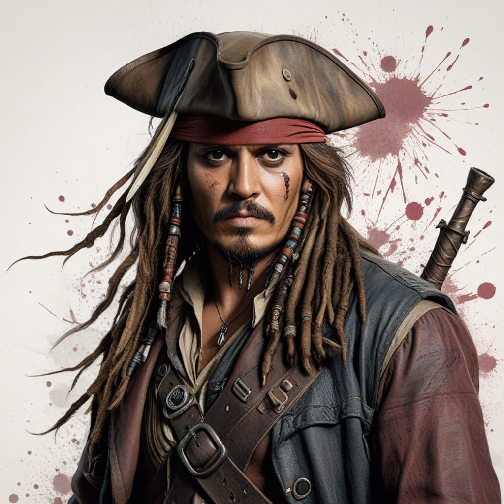 Vellum Portrait of Jack Sparrow in Ink Illustration Style