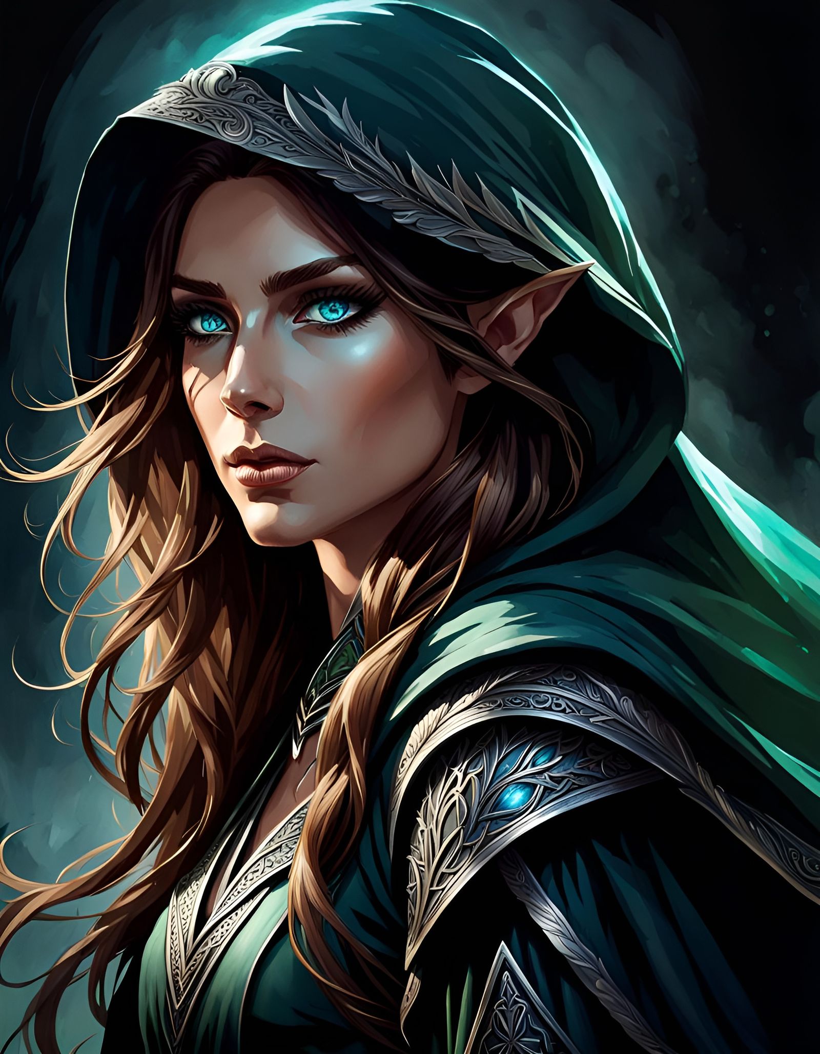Beautiful Elf Shadow Assassin Portrait in Watercolor Style