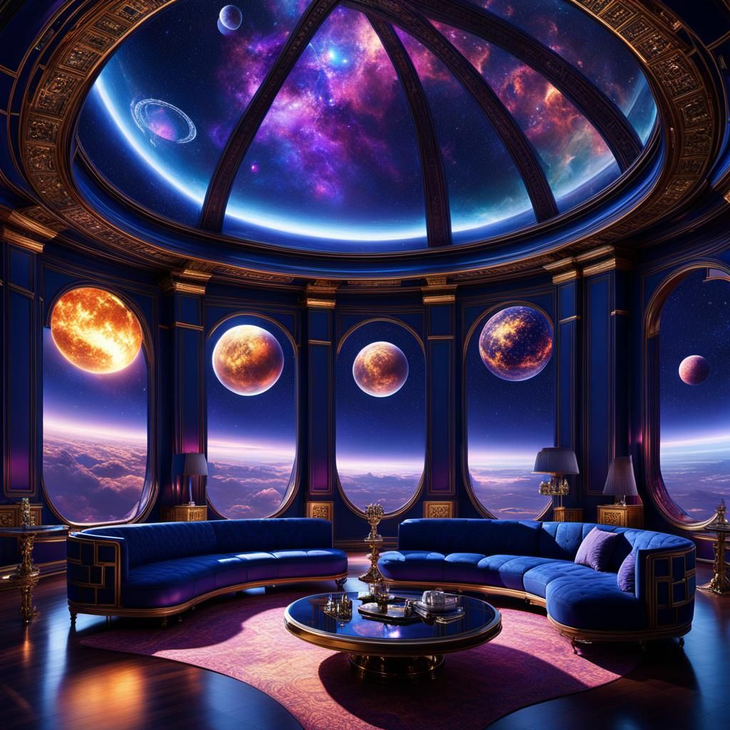 Futuristic Space Hotel in Transparent Dome, Astronomical Bod...