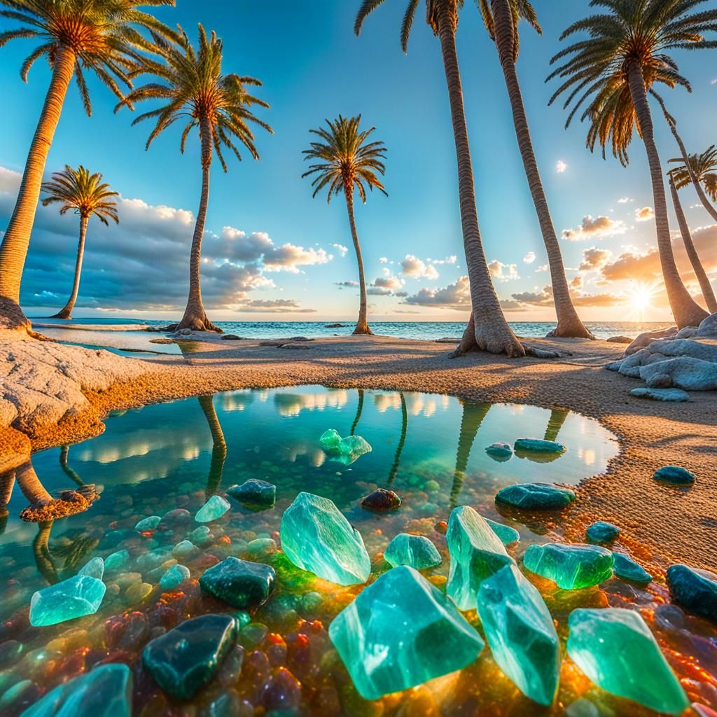 Crystal Sea in Vibrant Surrealist Dreamscape