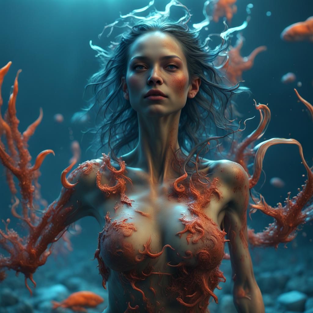 Aquatic Woman in Hell: Detailed 3D Graffiti Art