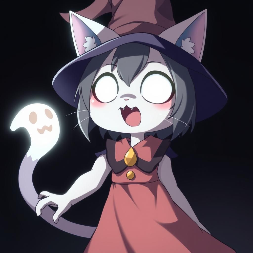 Anime Catgirl Witch with Glowing Eyes