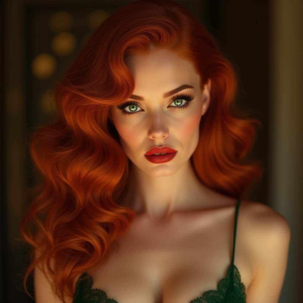 Ethereal Hollywood Glamour Portrait with Fiery Red Hair