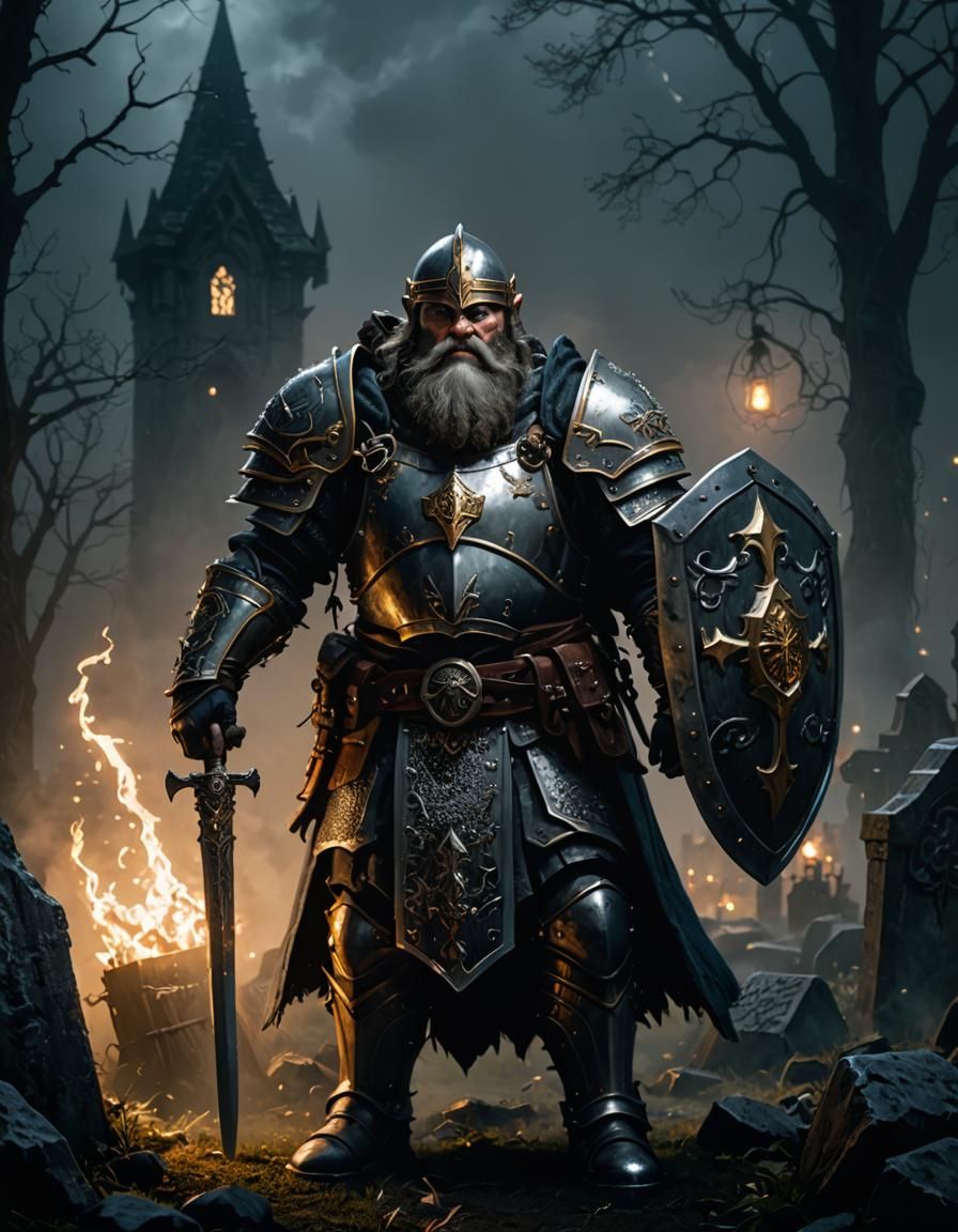 Dwarf Death Cleric in Graveyard at Night