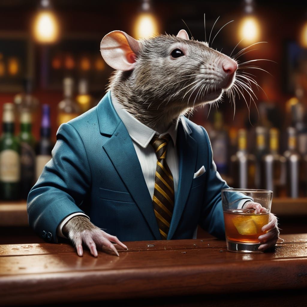 Dapper Rat Sips Dramatically Lit Cocktail