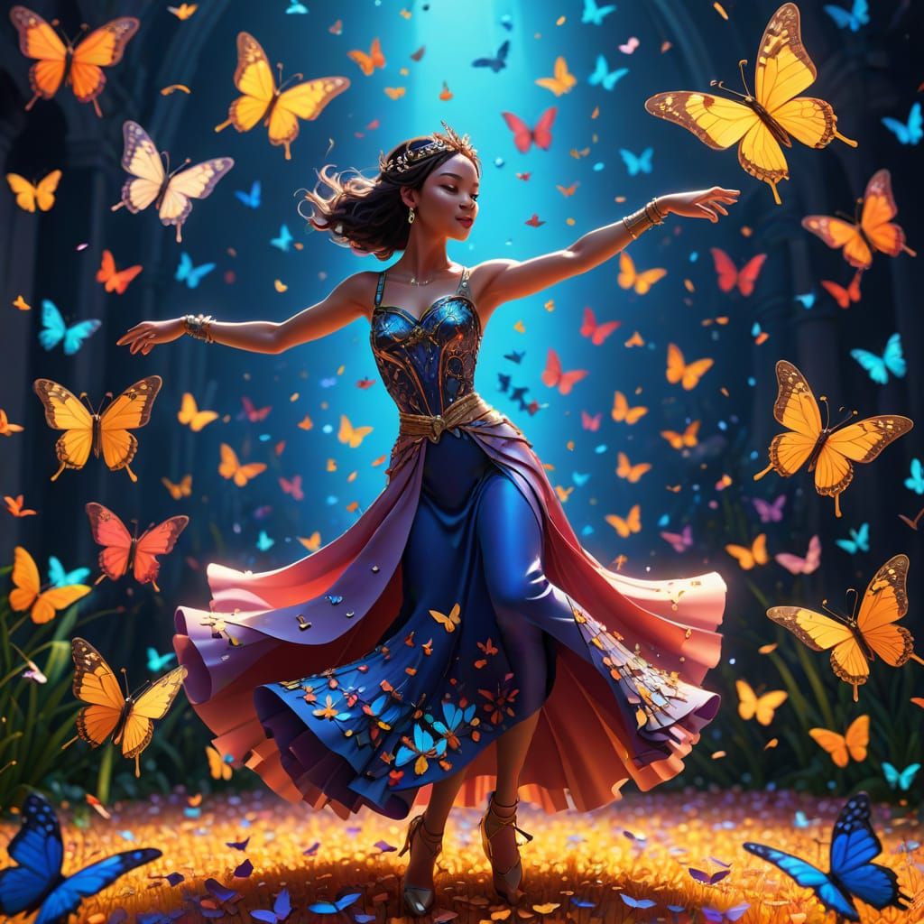 Ethereal Ballerina Surrounded by Vibrant Butterflies in Whim...