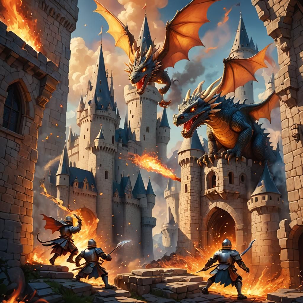 Dragon's Fiery Siege of a Fantasy Castle
