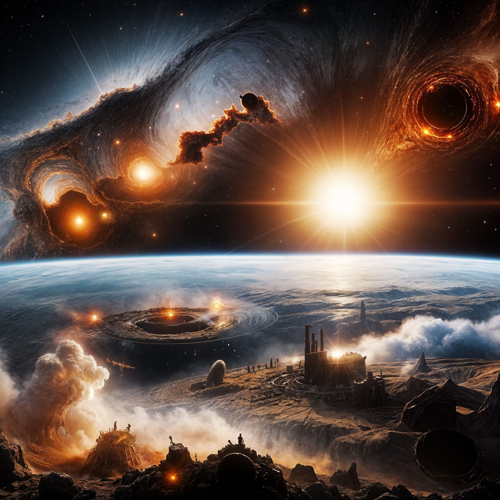 Black Hole Consumes Event Horizon with Nebulas