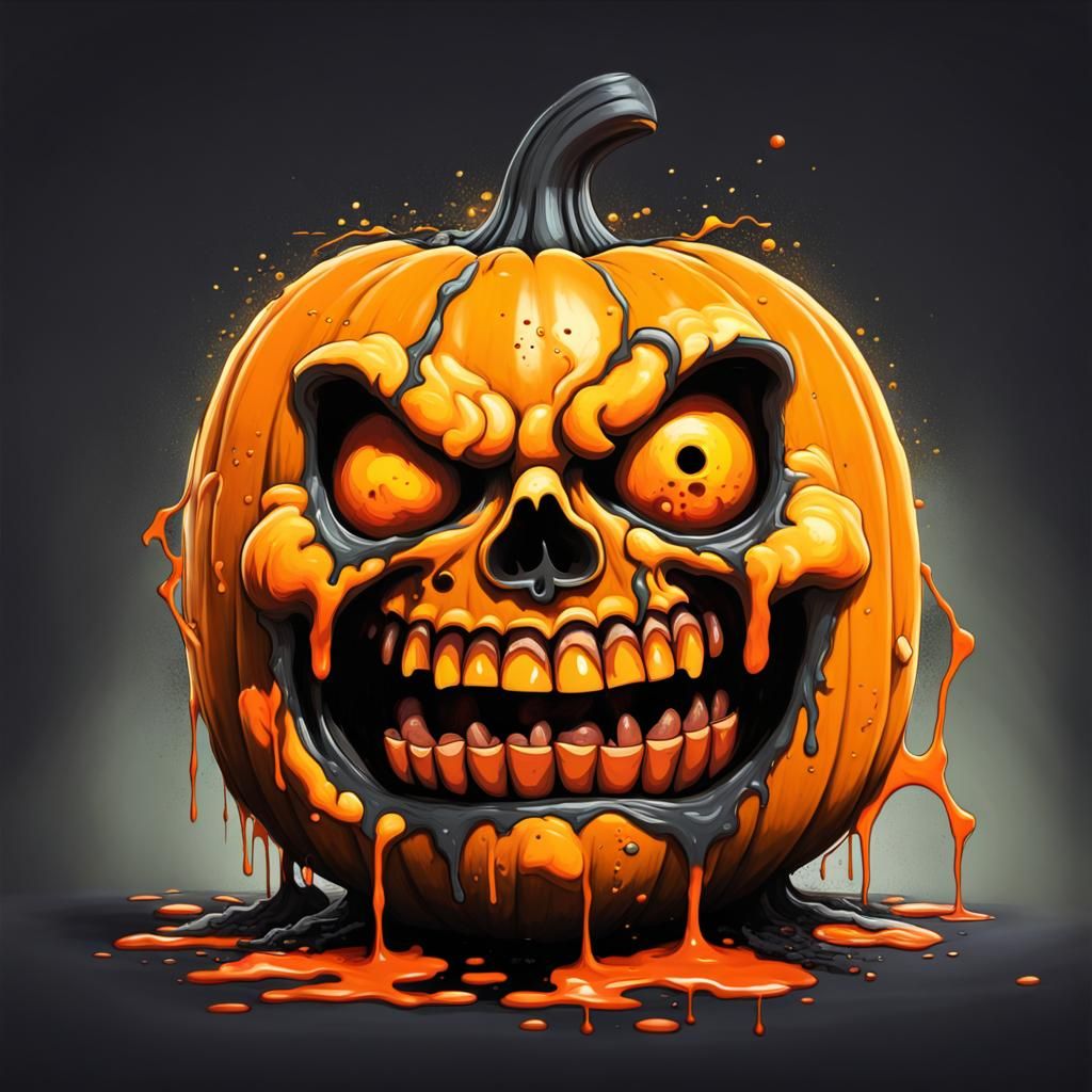Cartoon Zombie Pumpkin in Graffiti Street Art Style