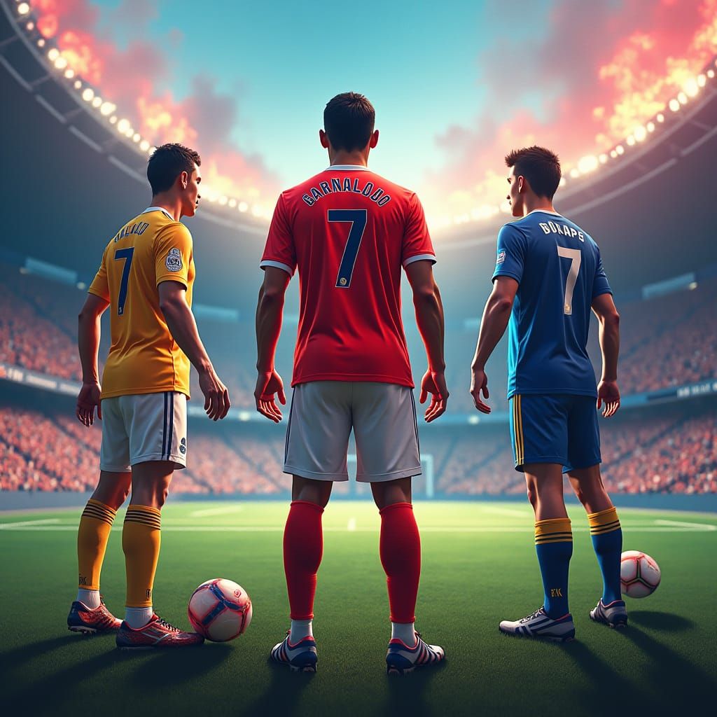 Soccer Stars in a Dramatic Stadium, Matte Painting Style