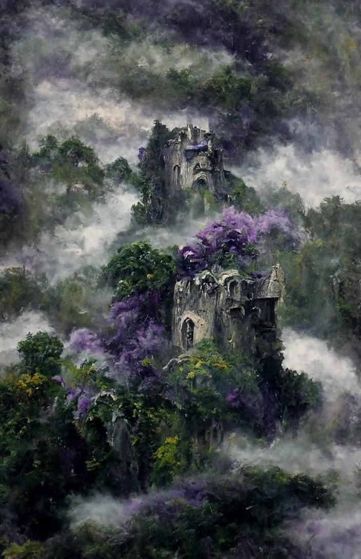 Elvish Castle in Ivy: An Oil Painting