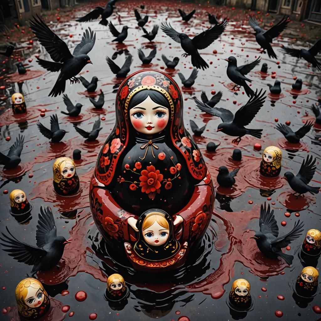 Matryoshka Dolls in Blood, Polaroid Style