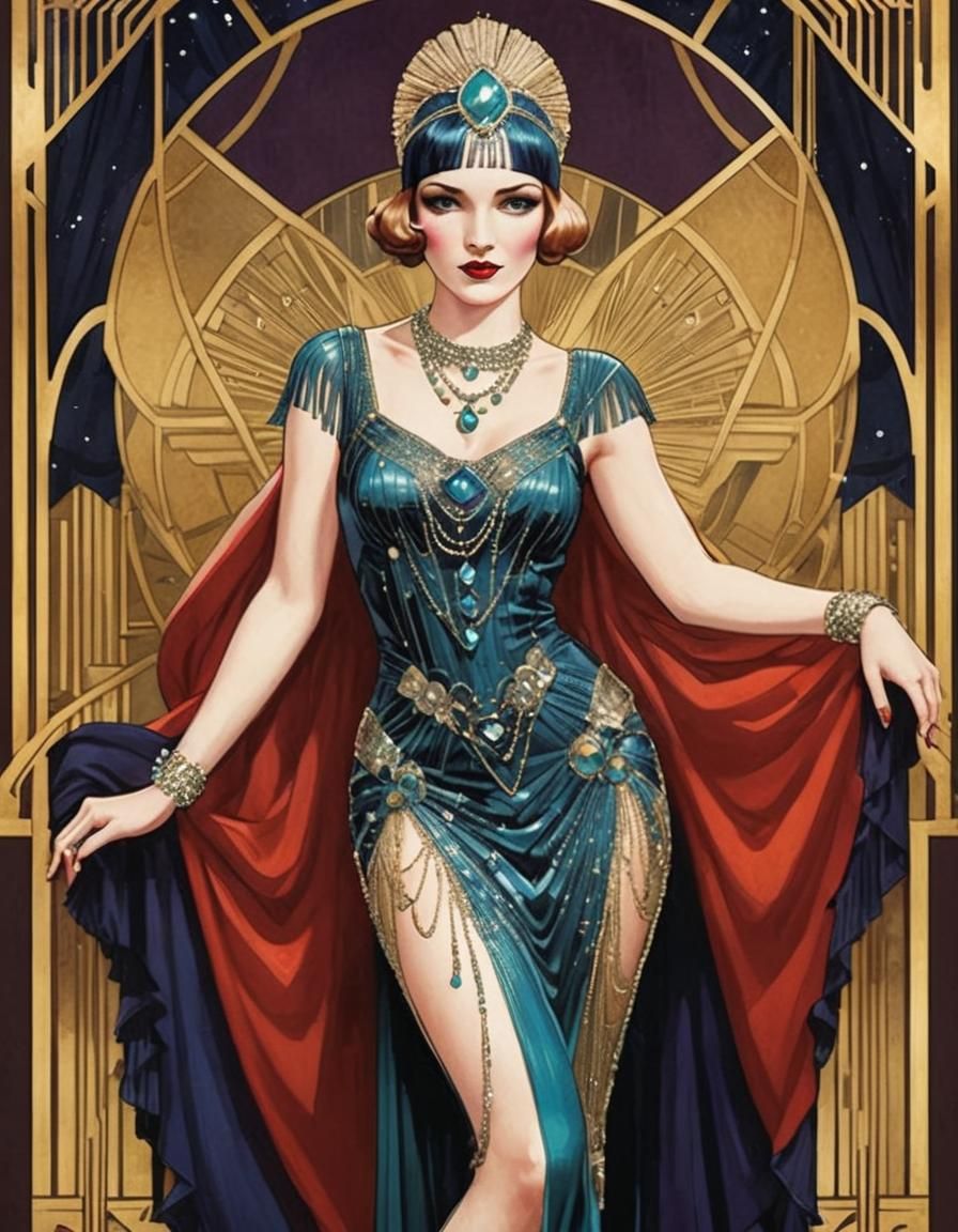 Art Deco Woman in Flapper Dress