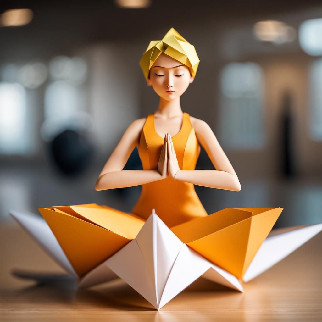Blonde Woman in Gym Yoga, Origami Papercraft Style