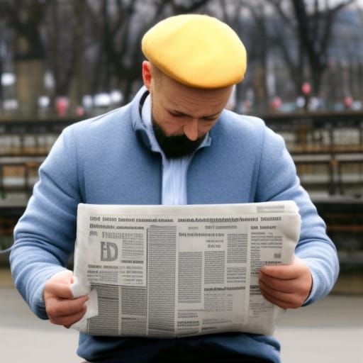 Russian Man Reading Newspaper in Moscow