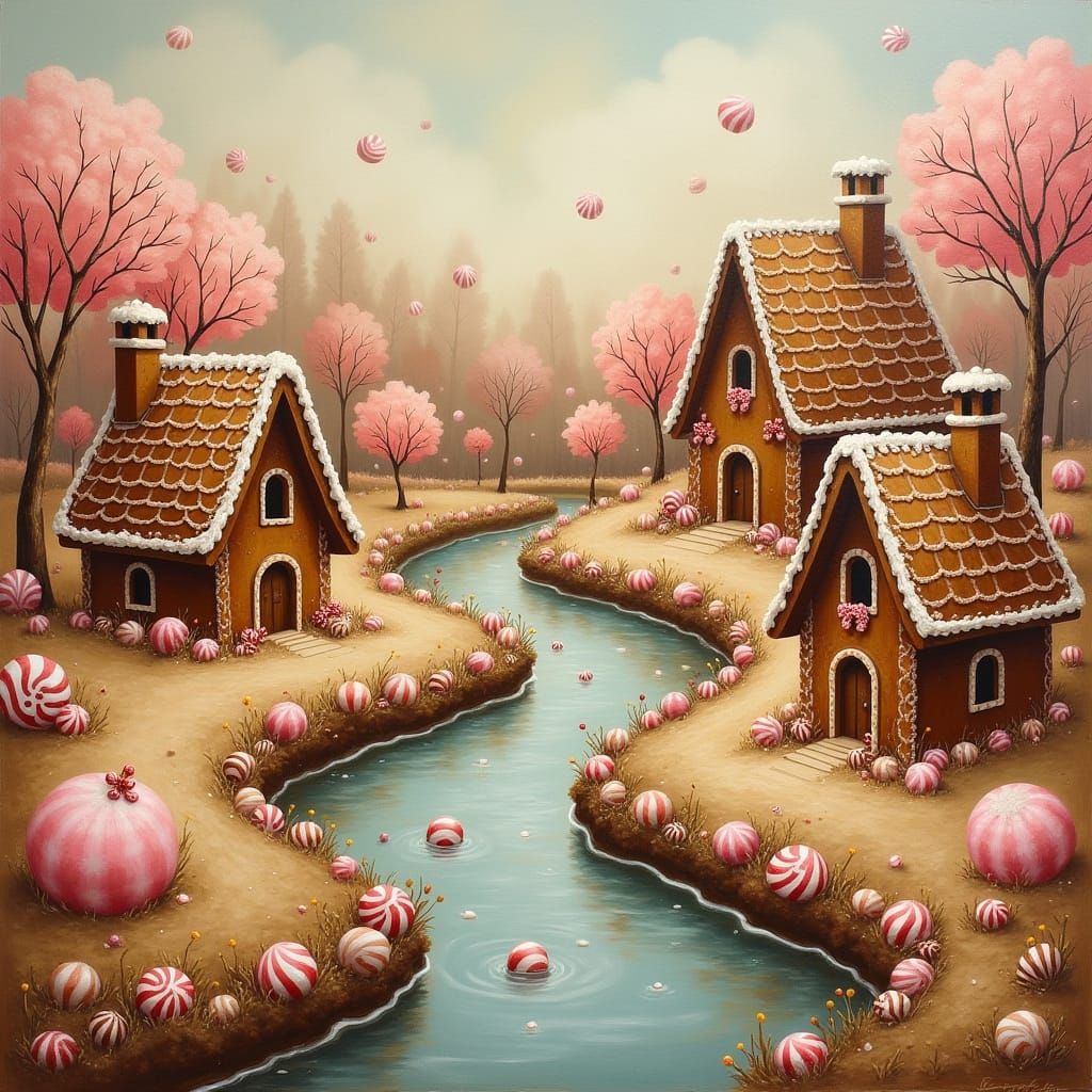Whimsical Candy Landscape with Chocolate River