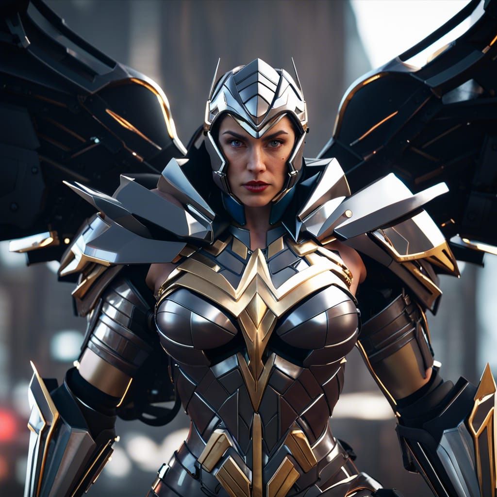 Wonder Woman in Futuristic Gothic Armor, 3D Render