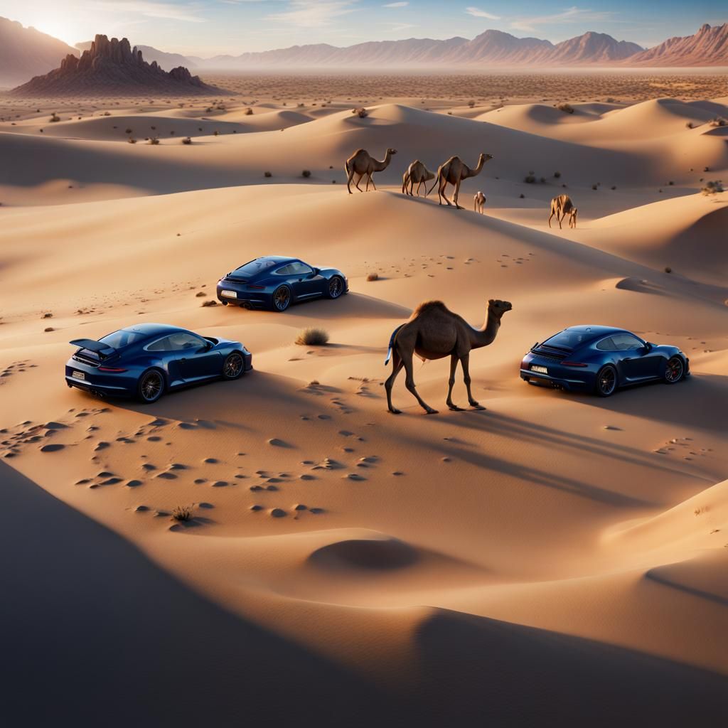 Hyperrealistic Black Porsche 911 Dakar in Desert