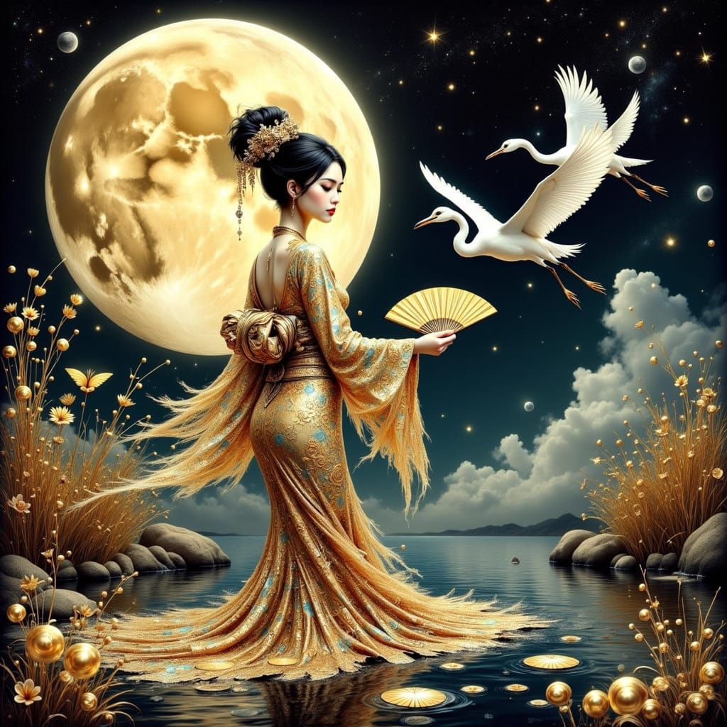 Crane Maiden (Tsuru Nyōbō) in Klimt Style