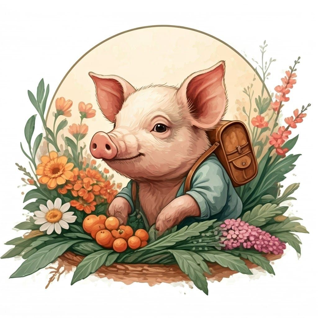 Whimsical Pig in a Charming Market Scene