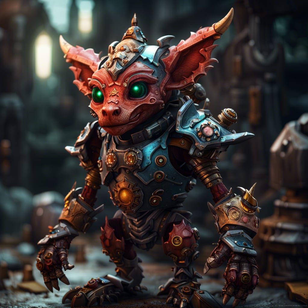 Kobold in Fantasy Mech Armor, Detailed Digital Art