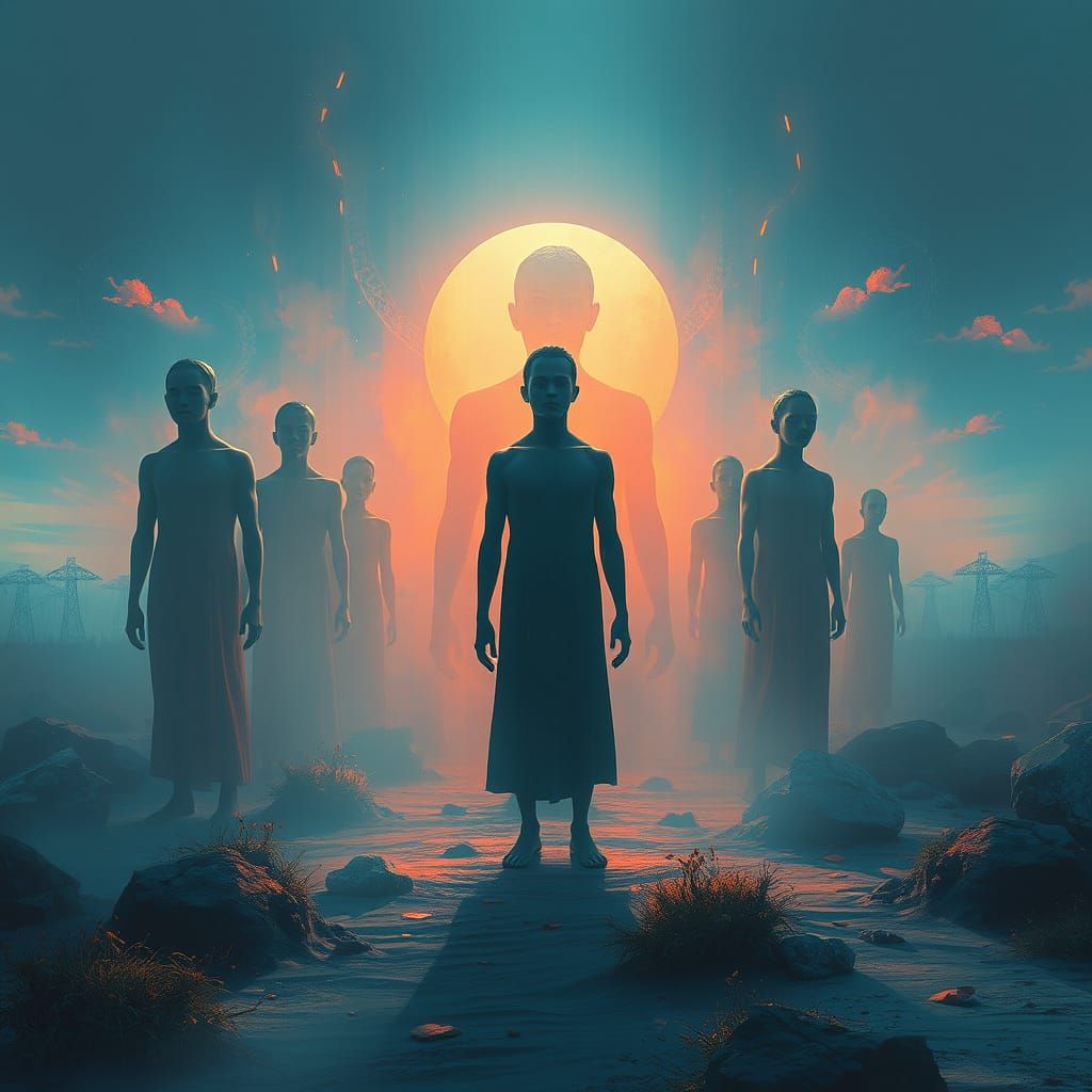 Figure Surrounded by Echoes in Surreal Digital Painting