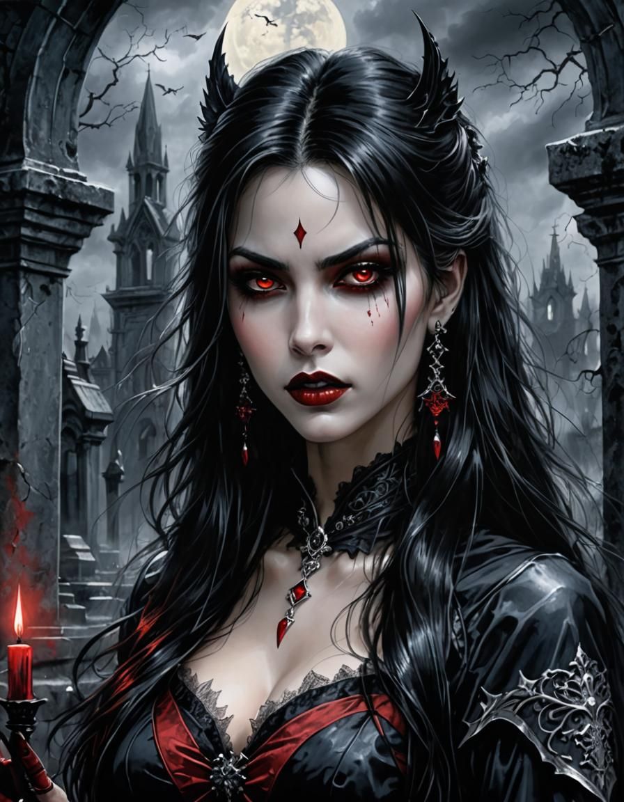 Anime Portrait of Vampire with Red Eyes