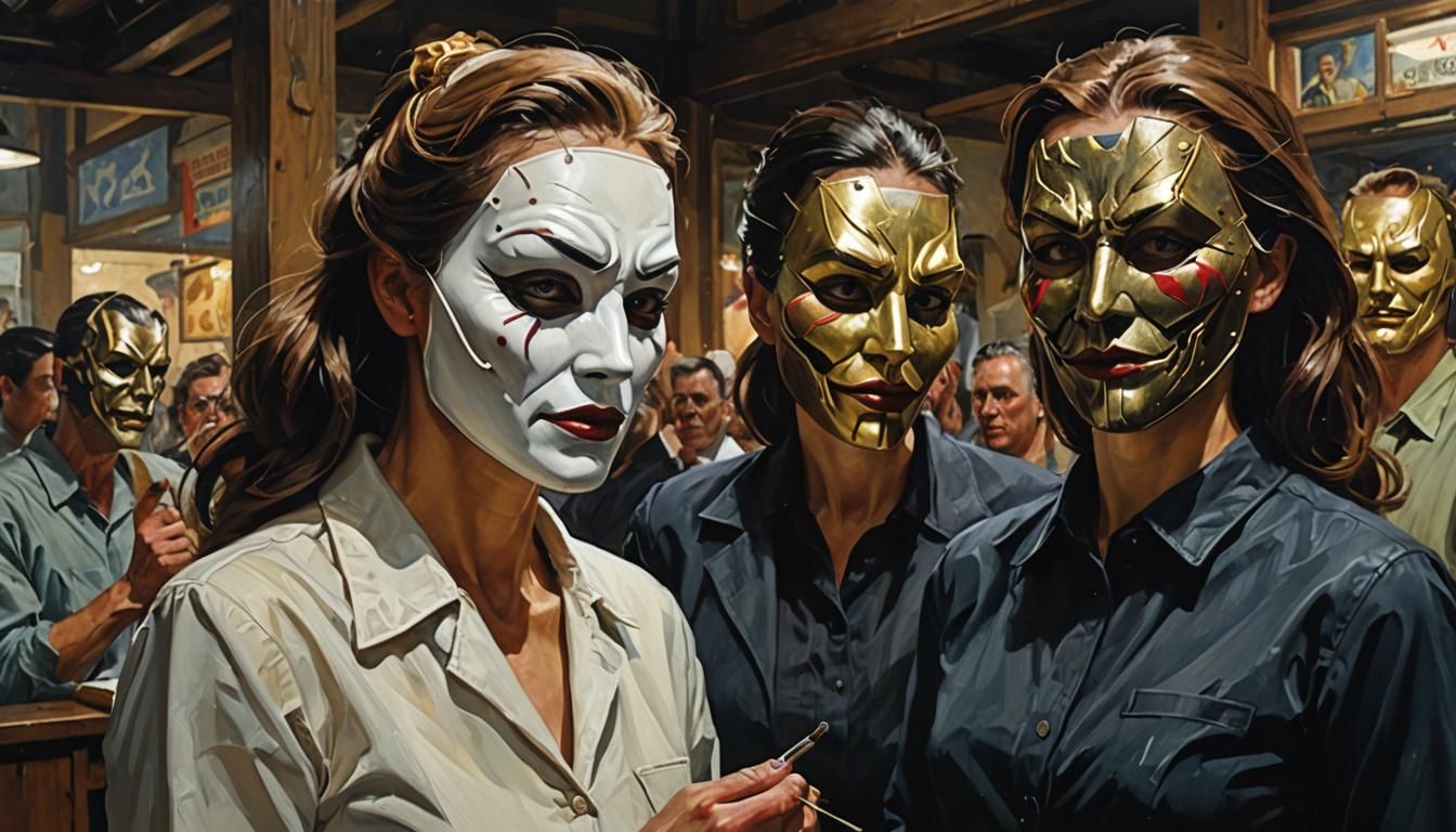 Sinister Woman Changing Masks Art