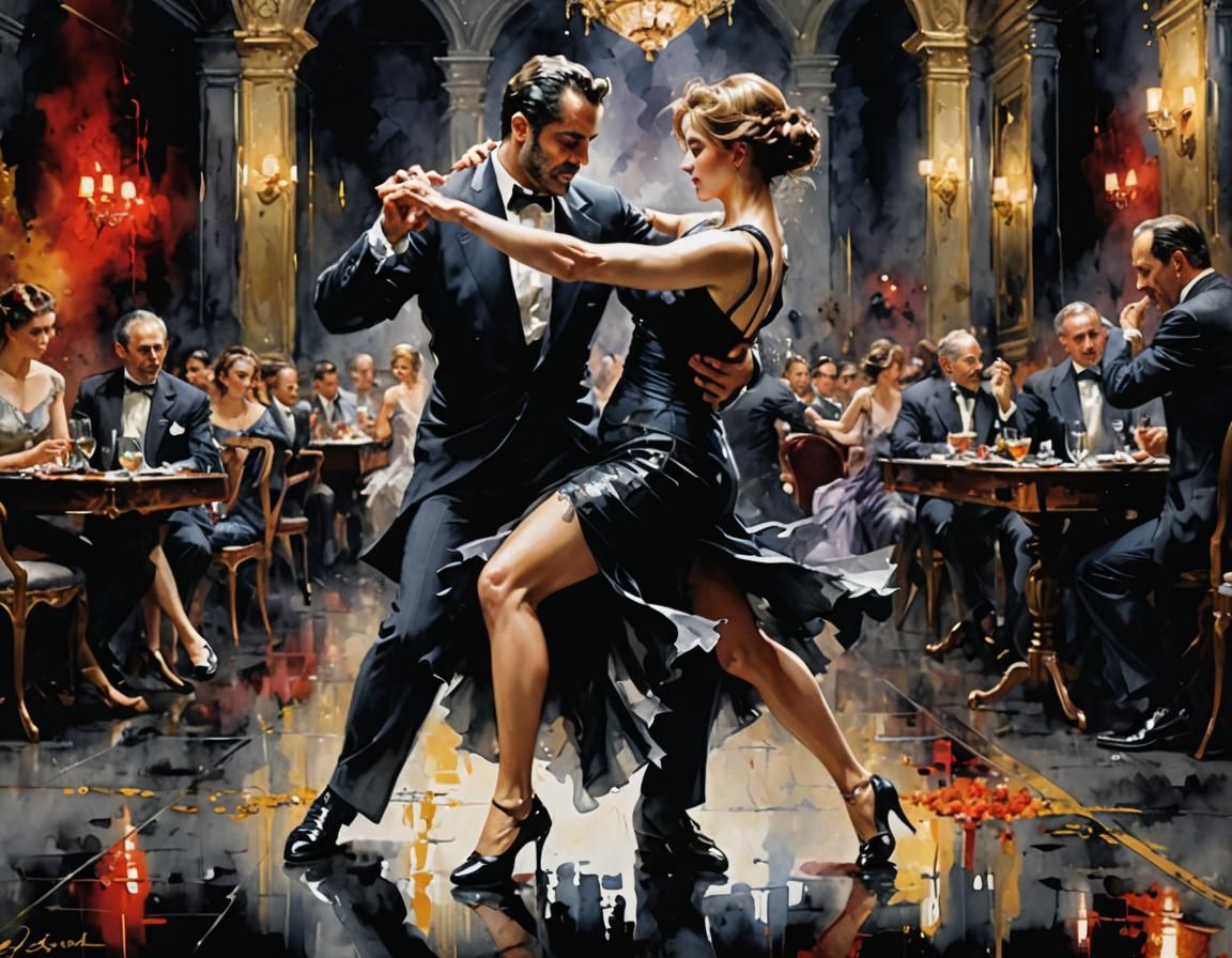 Tango Dance in Romantic Art Style