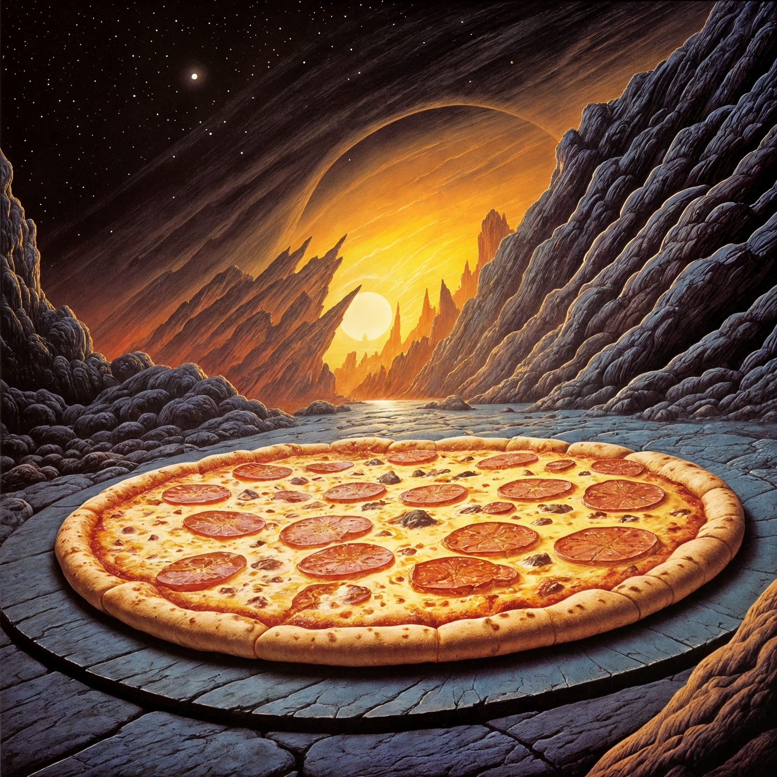 Sci-Fi Pizza: A Vintage Fantasy Illustration