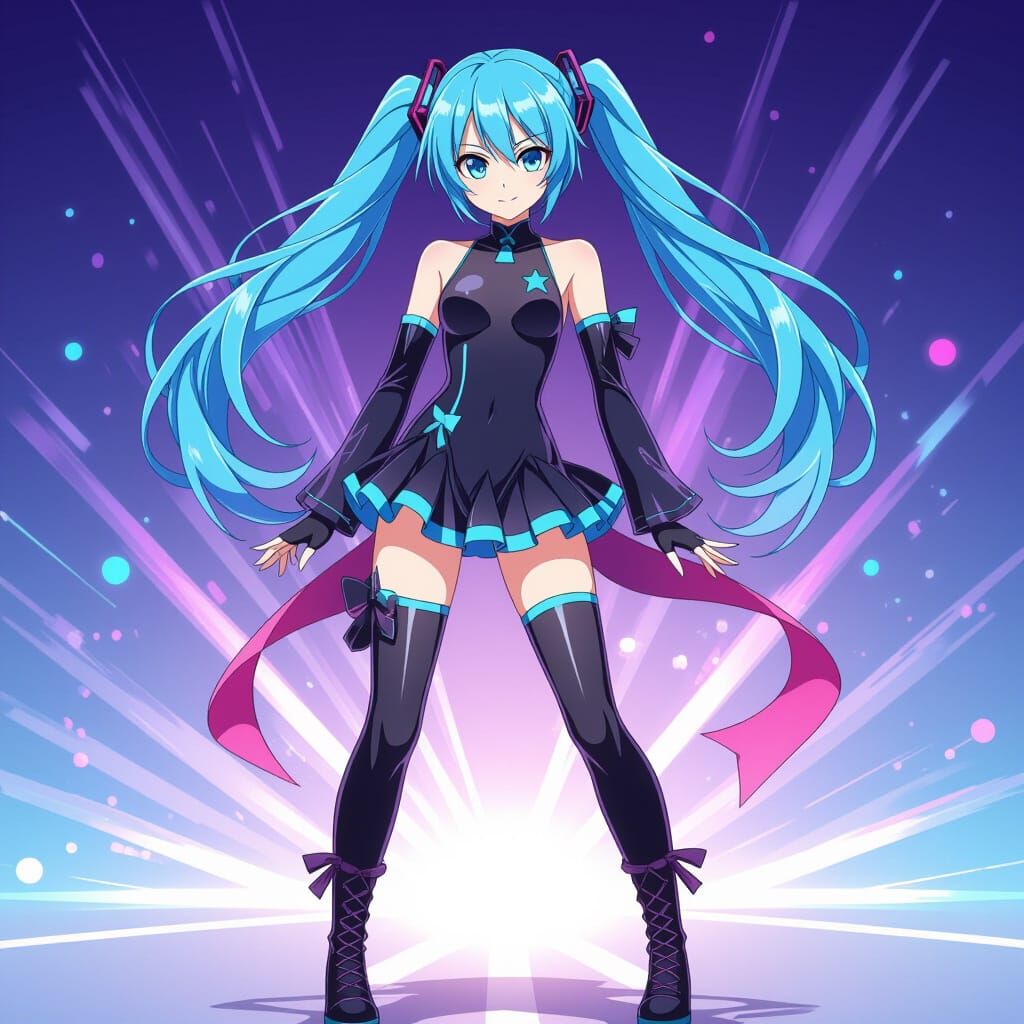 Hatsune Miku in Sleek Leotard, Anime Style